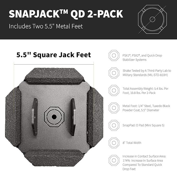 SnapPad SnapJack® QD (Pack of 2) | Two-Point Trailer Jack Stands Featuring 5.5" Metal Foot | Adds 61% Additional Surface Area, 3.79 lbs. Per Pad & 7.25" Total Width | Must-Have RV Accessories
