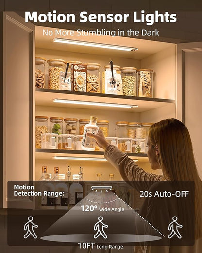 EZVALO Under Cabinet Lights,66 LEDs Motion Sensor Night Light, 3200 mAh Closet Lights 3500K with Remote Control Under Counter Lights for Kitchen,Cabinet,Bedroom(2 Pack)