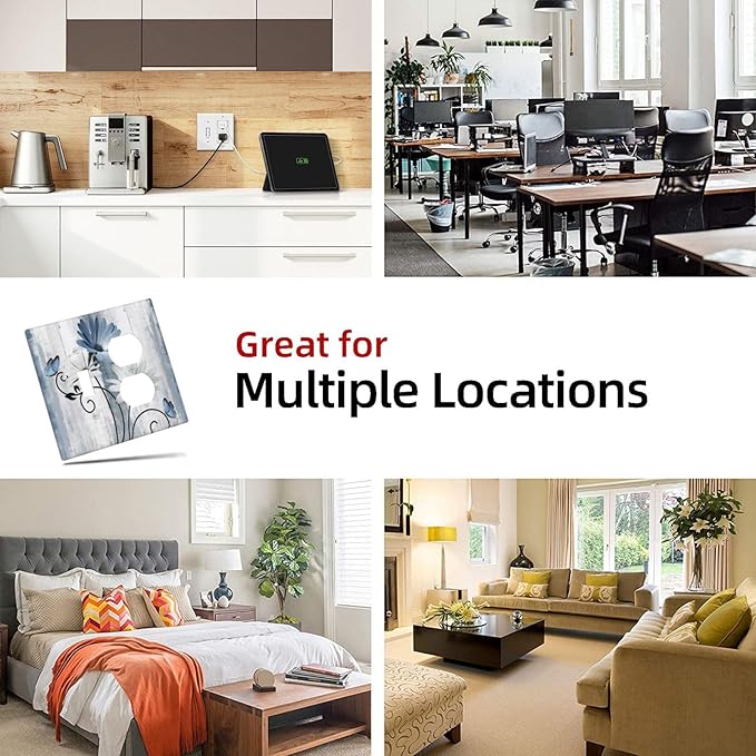 Decorative Outlet Covers Rustic Blue White Daisy Ink Flower 2 Gang Light Switch Cover Plate Single Toggle Duplex Wall Plates for Electrical Outlets Switch Plate Covers for Bedroom Home Decor