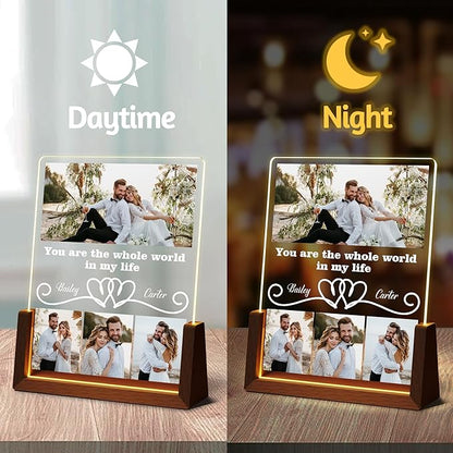 Personalized Couple Birthday Gifts For Girlfriend Boyfriend Him Her, Custom Acrylic Plaque Light Up Picture Frame With Photo Name, Customized Anniversary Christmas Gifts For Women Men Husband Wife