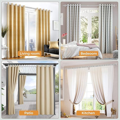 TONIAL Curtain Rod 32 to 58 Inch(2.6-4.8ft), Telescoping Splicing 3/4 Drapery Rods for Windows 20 yo 54 Inches, Decorative Single Rod with Small Cap Finial, Silver
