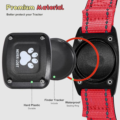 GPS Dog Collar Tracker 2-in-1,Reflective Waterproof Pet Collar,iOS-Only,No Monthly Fees,Unlimited Range,Ideal for Dog Tracking pet Tracker,for Small Medium Large Dogs(M (15"-20.5"), Red)