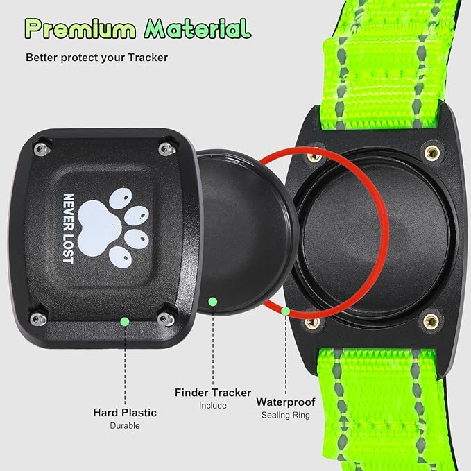 GPS Dog Collar Tracker 2-in-1,Reflective Waterproof Pet Collar,iOS-Only,No Monthly Fees,Unlimited Range,Ideal for Dog Tracking pet Tracker,for Small Medium Large Dogs(L (16.6"-24"), Green)