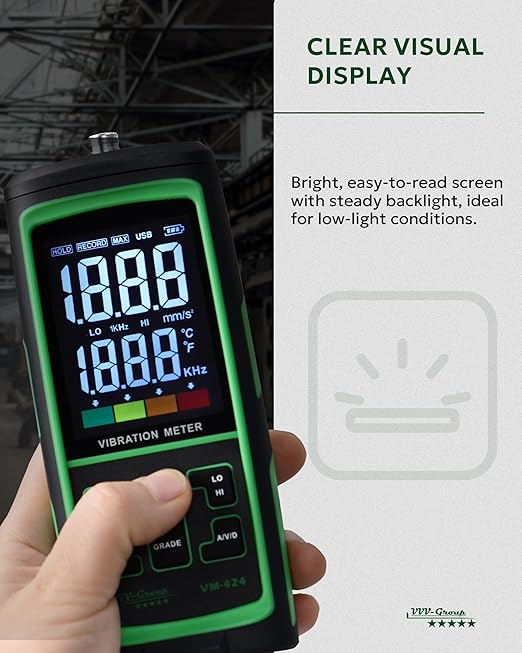 Vibration Meter VM-424 Digital Vibrometer Handheld Vibration Analysis Equipment Acceleration Velocity Displacement Measurement