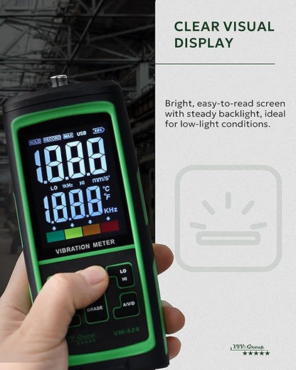 Vibration Meter VM-424 Digital Vibrometer Handheld Vibration Analysis Equipment Acceleration Velocity Displacement Measurement
