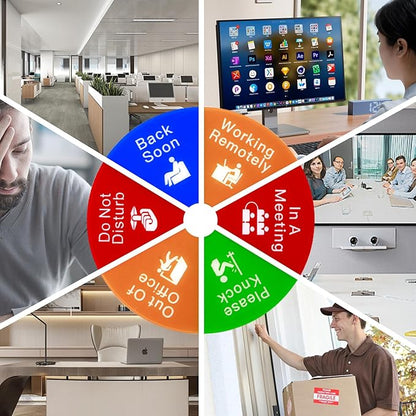 Office Privacy Door Sign with Rotating Status Indicator - 6 Inch Magnetic & Adhesive ABS Sign for Office/Home, 6 Modes (Do Not Disturb/Meeting/Remote Work) (Black)