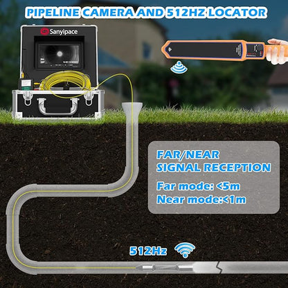 Sanyipace Sewer Camera with Locator 100 FT/30 M, Drain Pipe Inspection Camera with Detector, Waterproof Cámara Probe w/h 512Hz Transmitter, Distance Counter, 9" Color Screen, 16GB TF Card, 5mm Cable