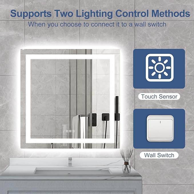 STARLEAD Led-Bathroom-Mirror-with-Lights, 36"x36" Wall-Mounted with 3 Colors Dimmable Light, Bluetooth Speaker, Anti-Fog, Memory, Tempered Glass, Front & Backlit (Horizontal/Vertical)