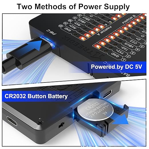 USB Cable Tester USB Cable Checker Data Wire Fast Detection for Type-C, USB-A 3.0, Micro-B 3.0, Micro-B 2.0, Mini-B 2.0, and for Lightning Cables by Checking The LEDs