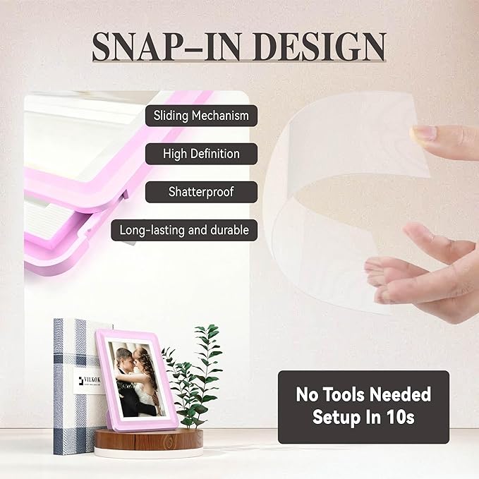 Pink 5x7 Picture Frame with Acrylic Front, ABS Frame for 5x7 or 4x6 Photos, Shatterproof UV-Resistant Tabletop Photo Frame, Vertical/Horizontal Display for Home Décor