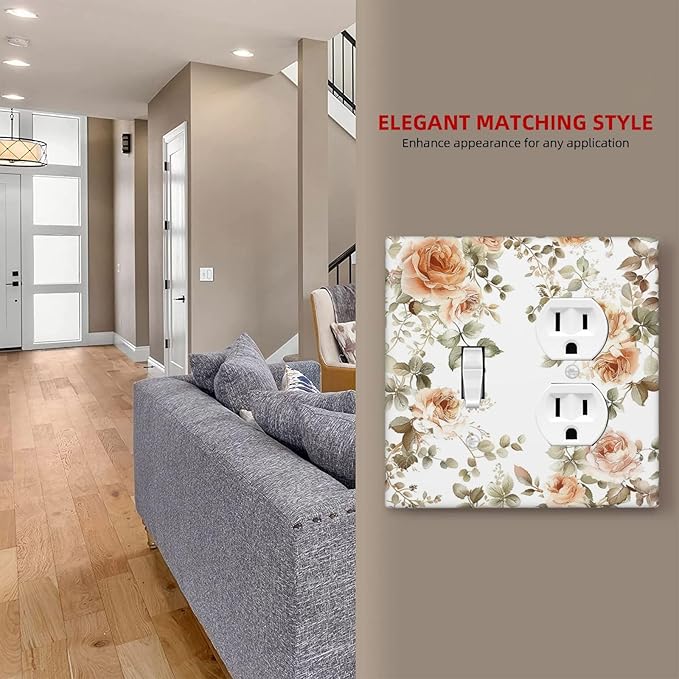 Wallplates Vintage Warm Color Orange Flowers And Leaves 1 Toggle 1 Duplex Switch Plate Electrical GFCI Faceplate Decorative Light Switch Covers for Bedroom living Room Decor