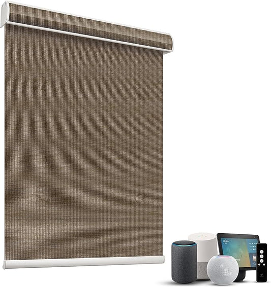 SmartWings Motorized Light Filtering Shades, 50% Blackout PVC Free Smart Blinds, Custom Size, Rechargeable Battery, Works with Matter/Apple HomeKit, Alexa, Thread/Zigbee, Remote Optional, 50% Cocoa
