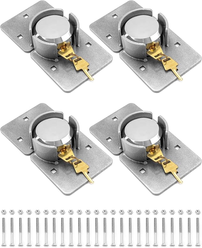 QWORK Heavy Duty Puck Lock and Hasp, 4 Pack High Security Steel Hidden Shackle Keyed Different Padlocks with Keys for Trucks, Gates, Vans and Vending Machines