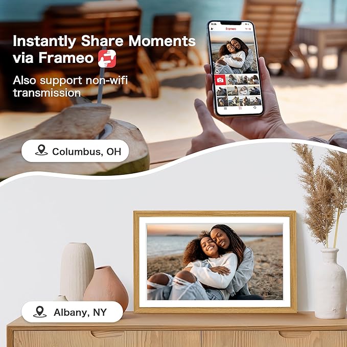 Digital Picture Frame, Frameo 15.6 Inch Large Digital Photo Frame WiFi, 1920 * 1080 IPS FHD Touchscreen, 32GB, Tabletop&Wall-Mounted, Share Video Picture, Electric Frame, Mom Gifts, Natural Woodgrain