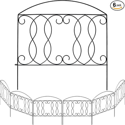 Decorative Fence 24in x 12ft 6 Piece Metal Garden Fence Extra Thick Wire Outdoor Patio Rustproof Fencing Animal Barrier