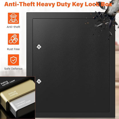 125 Keys Dual Lock Box Wall Mount, Anti-Theft Key Cabinet with Key Hooks & 125 Tags Key Labels, Steel Drop Slot Key Safe for Hotels & Office & Companies & Car Dealerships