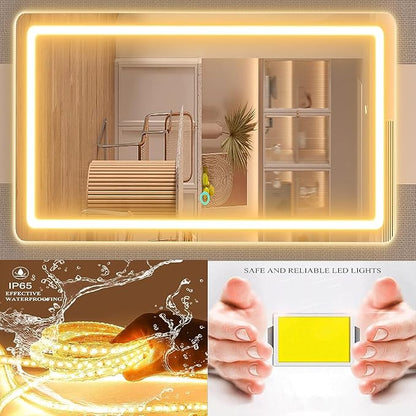 Makeup Vanity Mirror with USB Charging Port 28" x 22" Large LED Makeup Mirror, Desk Mirorr with Lights, Light up Mirror with 10X Magnification and, Dimmable 3 Modes, Touch Control White