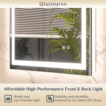Keonjinn 24 x 30 Inch Bathroom Mirror with Lights, LED Vanity Mirror with Frontlit & Backlit, Stepless Dimmable 3-Color Temperature, Lighted Mirror with Anti-Fog, Tempered Glass(Horizontal/Vertical)