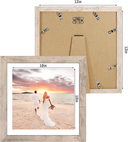 iRahmen 12x12 Picture Frame Set of 4 with Tempered Glass, Smoke Gray Frame Display 10x10 Picture with Mat or 12 x 12 Without Mat, Wood Square Photo Frames for Desktop Display and Wall Mounting