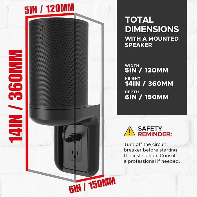 Sound Bass ERA100 Shelf Wall Outlet AC, Black, Home, Compatible with Sonos ERA 100, Plug Mount Organizer, Bathroom, Kitchen, Bedrooms, Cord Management, Easy Installation, Mounting Kit Included