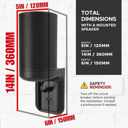 Sound Bass ERA100 Shelf Wall Outlet AC, Black, Home, Compatible with Sonos ERA 100, Plug Mount Organizer, Bathroom, Kitchen, Bedrooms, Cord Management, Easy Installation, Mounting Kit Included