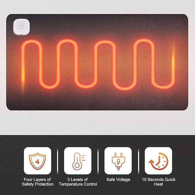 Warm Desk Pad, Office Desk Mat,3 Speeds Touch Control Warm Big Mouse Pad, 31" x 13" Extended Edition Gaming Mouse Pad, Foot Warmer Pad (Black)