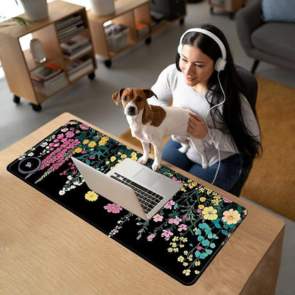 Heated Mouse Pad with 3 Temperature Settings(104°F–122°F),Large 31.5x13 Inch PU Leather Heated Desk Mat,Waterproof Warming Pad for Office,Gaming & Cold Hands Relief,Garden Flowers