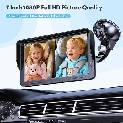 2-Kids Baby Car Camera Dual Monitor – 7 Inch Display with Two Rear Facing Car Seat Cameras, 1080P HD Night Vision IR-CUT, USB Powered Plug and Play Backseat Baby Monitor for Infant & Toddler Safety