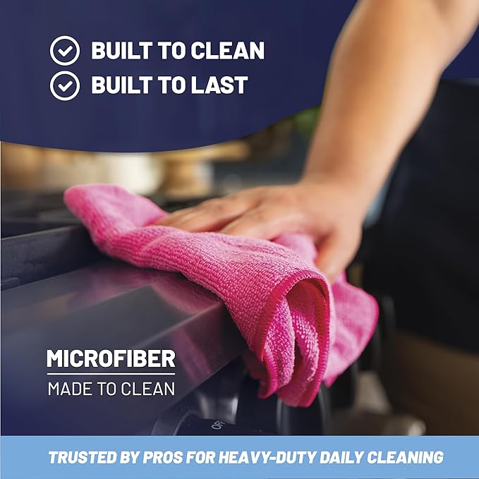 MW Pro Microfiber Cleaning Cloth | Green (12 Pack) | Size 16" x 16" | All Purpose Microfiber Towels - Clean, Dust, Polish, Scrub, Absorbent