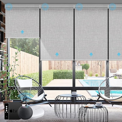 SmartWings Motorized Smart Blinds with Remote, Custom Automatic 100% Blackout Roller Shade Compatible with Alexa/Homekit/Google, Electric Smart Blinds for Indoor Windows, Safari Smoke