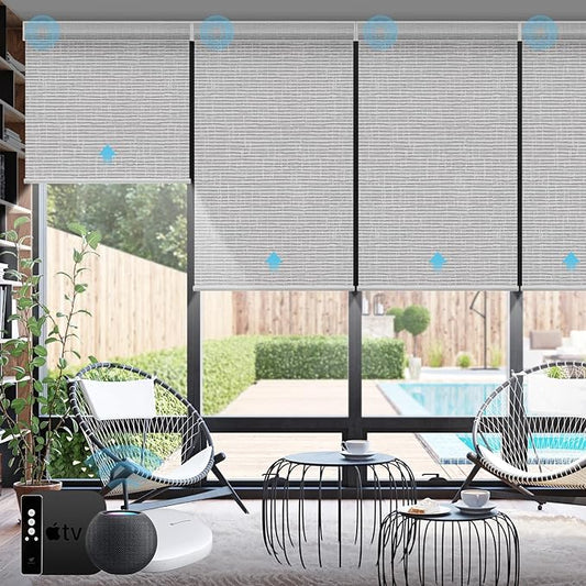 SmartWings Motorized Smart Blinds with Remote, Custom Automatic 100% Blackout Roller Shade Compatible with Alexa/Homekit/Google, Electric Smart Blinds for Indoor Windows, Safari Smoke
