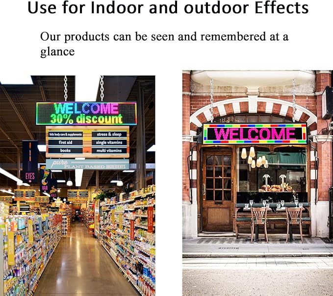 P10 Outdoor RGB Full Color WiFi Programmable Bright LED Scrolling Message Display Board 65”x14” Led Sign, Led Digital Sign Board, Perfect Solution for Store Advertising