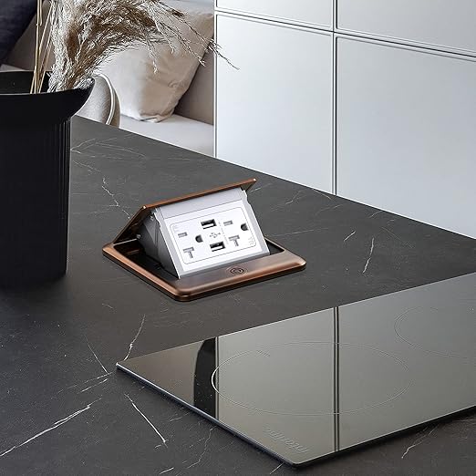 KYHSHJ 4.8A USB Chargers Pop Up Floor Waterproof Electrical Outlet Receptacle Stainless Steel Box, (Bronze)