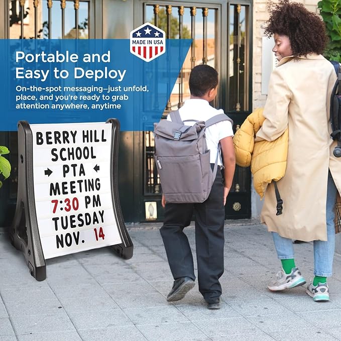 SmartSign 24"x36" Changeable Message Board Sidewalk Sign, Standard Portable A-Frame Sign & Letter Kit for Outdoor, Business, Large Black Standing Frame with Wheels, USA-Made