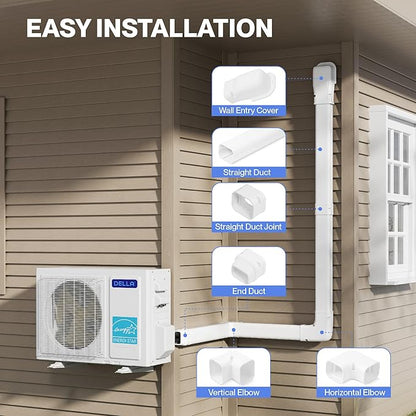 Della 3" 7.5 Ft Mini Split Line Set Cover, Decorative PVC Lineset Cover Kit, Paintable for Mini Split Air Conditioner, HAVC & Heat Pumps Systems Tubing Cover, White