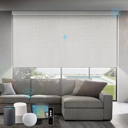 SmartWings Motorized Roller Shades Work with Homekit, 100% Blackout Smart Blinds for Windows, Cordless Remote Control Window Shades, Vigor White, Customized Size