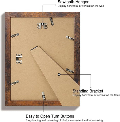 iRahmen 9x12 Picture Frame Set of 4 with Tempered Glass, Wooden Rustic Frame Display 6x8 Pictures with Mat or 9 x 12 Without Mat, Photo Frame for Wall Mount and Tabletop Display
