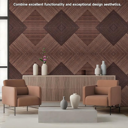 TO-TH Acoustic Panels for Wall and Ceiling - 6 Pack 2'x2'x0.4",Self-Adhesive 3D UV Printing Decorative Wall Panels with Wood Look,Red Sandalwood