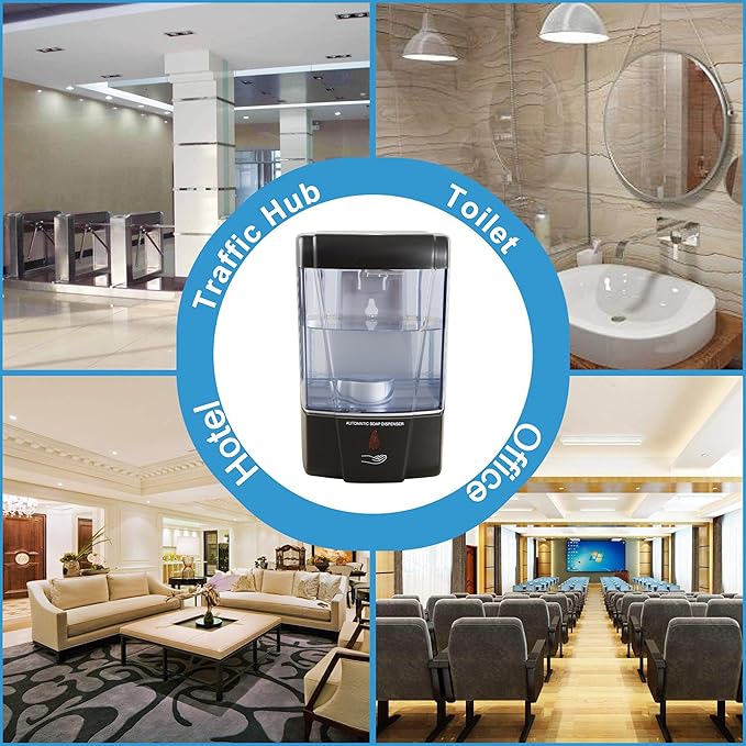 Automatic Sensor Soap Dispenser Wall Mount Black, Touchless Induction Hand Sanitizer Dispenser for Bathroom with Gel or Liquid, 20 Oz