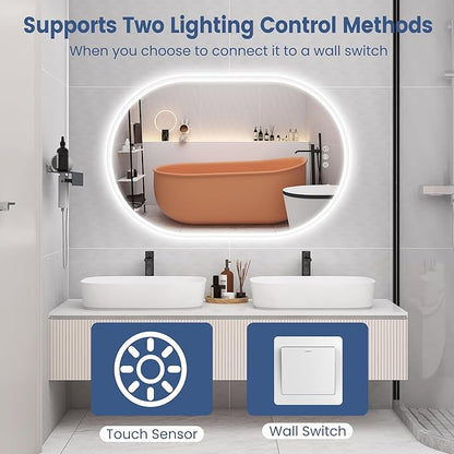STARLEAD 36"x20" LED-Bathroom-Mirror-with-Lights, Wall-Mounted with Bluetooth Speaker, Anti-Fog, 3 Color Temperature, Dimmable Brightness, Waterproof, Tempered Glass, Frontlit & Backlit, Oval