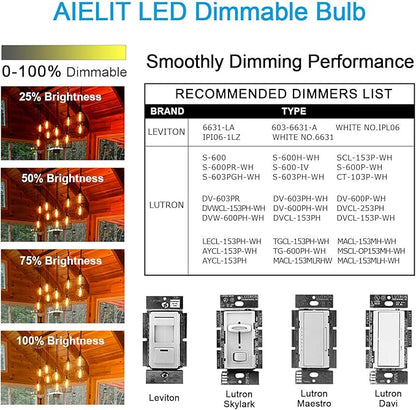 40W Equivalent Candelabra Dimmable T8 T6 Vintage Light Bulb, E12 Small Chandelier Base, 4-Watt Tubular LED Filament Bulbs Amber Warm 2200K for Display Cabinet Piano, 400 lm, 4-Pack