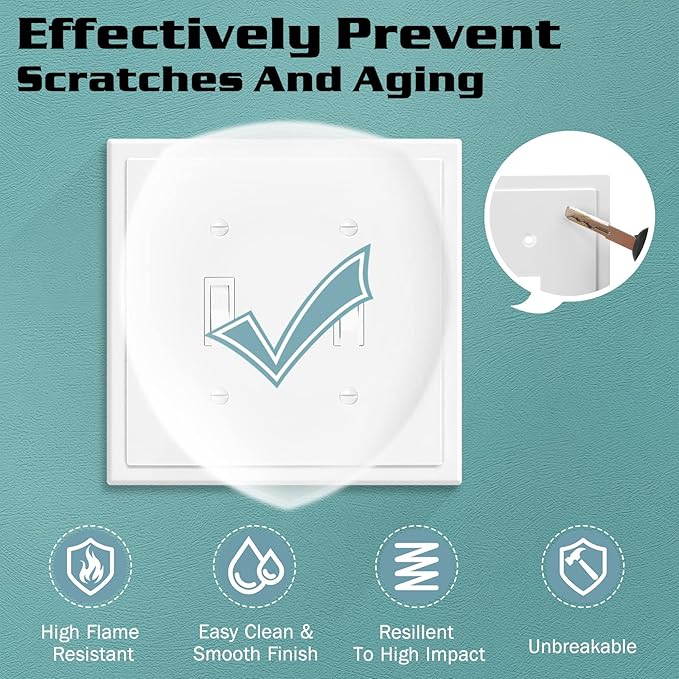 2-Gang Modern Edge Decorative Wall Plate Cover Switch Outlet Double Toggle Electrical Faceplate for Light Switches, Smart Switch, GFCI, Dimmers, Receptacle, USB Outlet (4 Pack, Double Toggle)