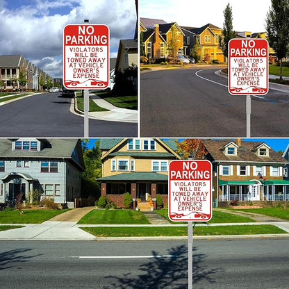 2 Pack No Parking Sign with 36" Metal Stakes, 14x10 inches Reflective Aluminum Sign, Fade Resistant/Waterproof, Violators Will Be Towed Warning