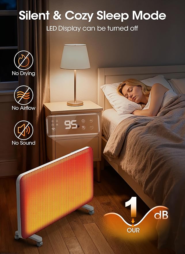 Convection Panel Space Heater Indoor Use, Large Room Electric Heater with Wifi App Control, Smart Mica Infrared Heater with Programmable Thermostat, Wall Mount or Standing, Quiet & Eco, 1500W