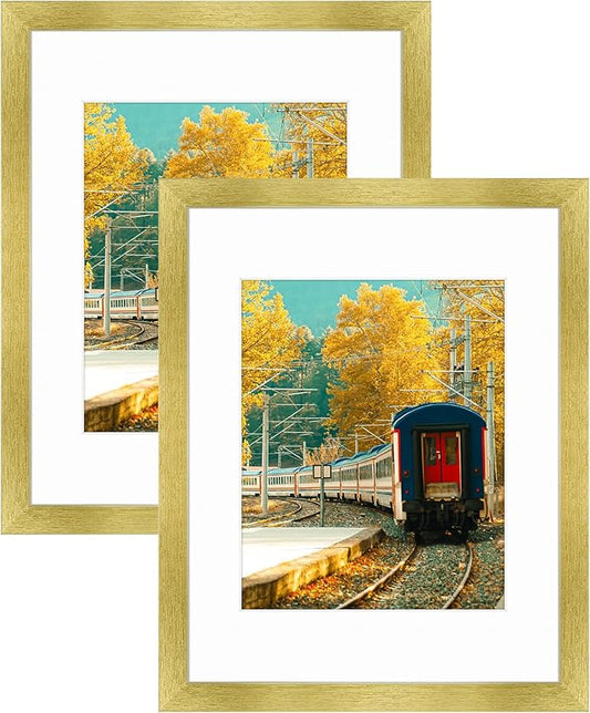 Golden State Art, 11x14 Picture Frame with Mat for 8x10 - High Definition Glass Wall Mounting Horizontal Vertical Display (Gold, 2 Pack)