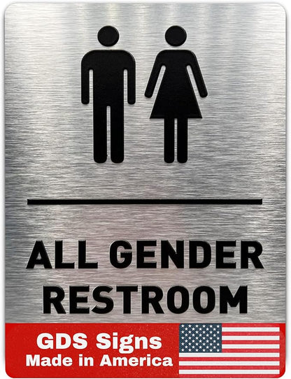 All Gender Bathroom Sign by GDS - ADA Compliant, Wheelchair Accessible, Raised Icons, & Grade 2 Braille - Includes Adhesive Strips for Easy Installation - All Gender Restroom Sign for Business, Bathroom Signs for Business, Restroom Signs - 6" W x 8" H ...