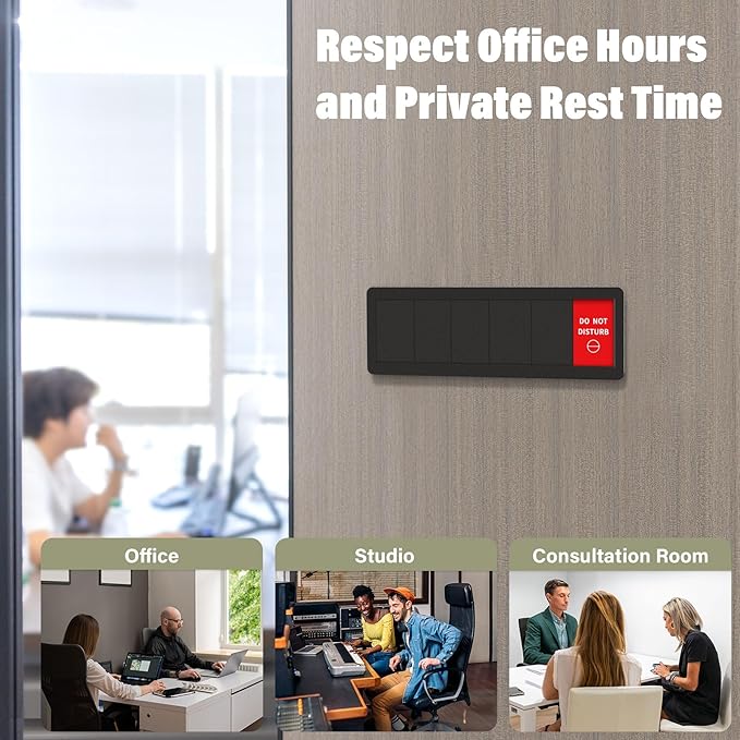 Office Door Signs- 6 Options Out Of Office Sign for Door,Do Not Disturb, In A Meeting,Please Knock, Come On In,Back Soon, Privacy Slider Sign for Meeting & Conference Room Black