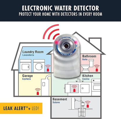 Zircon Leak Alert + LED! Water Leak Detector & Flood Sensor Alarm/Water Leak Sensor with Dual Leak Alarms 90dB Audio + Flashing LED lights/Battery Powered (5 Pack) Batteries Not Included, (72313)