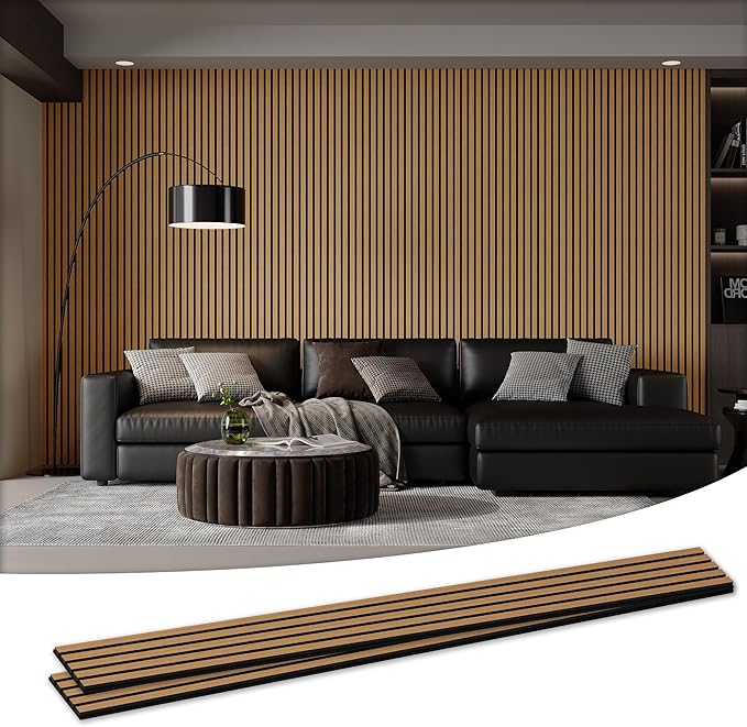 Wood Salt Acoustic Wall Panels, 2 Piece 94" x 23.6" x 0.8" Soundproof Wooden Wall Panels, 3D Fluted Sound Absorbing Panel, Teak