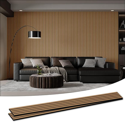 Wood Salt Acoustic Wall Panels, 2 Piece 94" x 23.6" x 0.8" Soundproof Wooden Wall Panels, 3D Fluted Sound Absorbing Panel, Teak